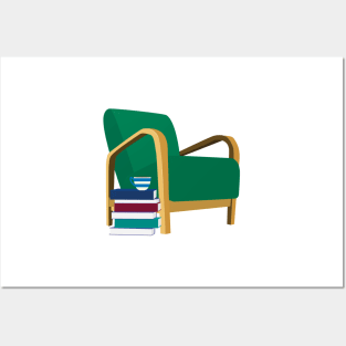 Groovy chair with tea and books Posters and Art